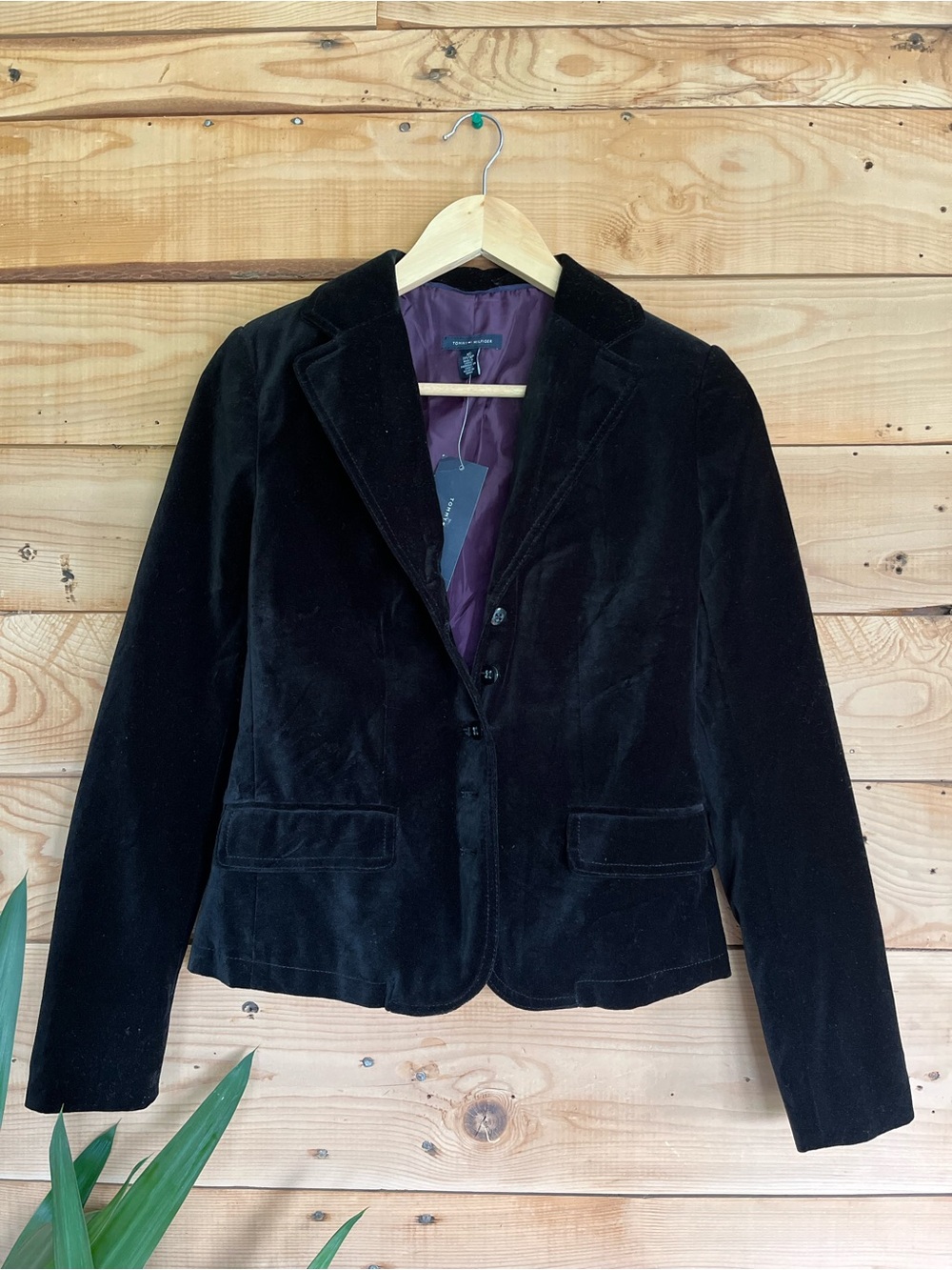 Tommy Hilfiger Black Velvet Blazer with Plum Lining